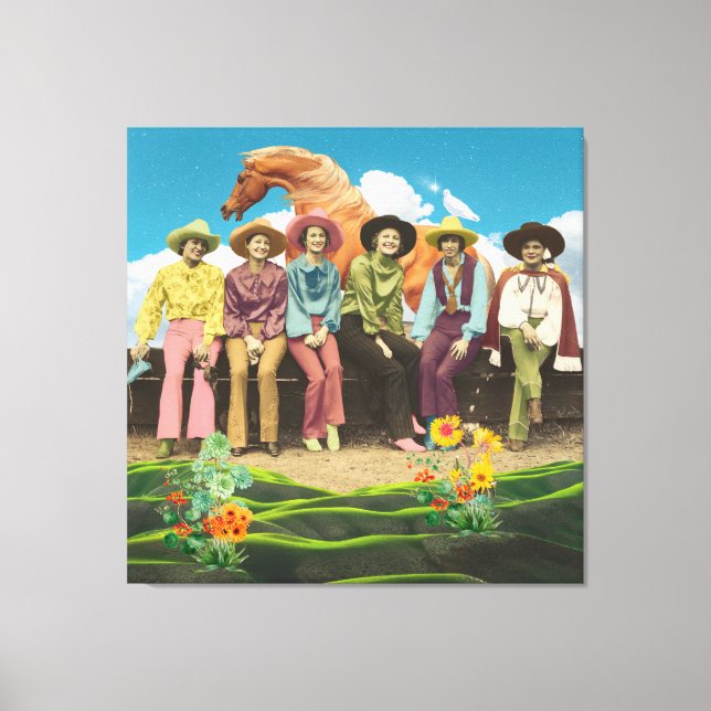 Retro-Cowgirls - Surreale Collage Leinwanddruck (Vorderseite)
