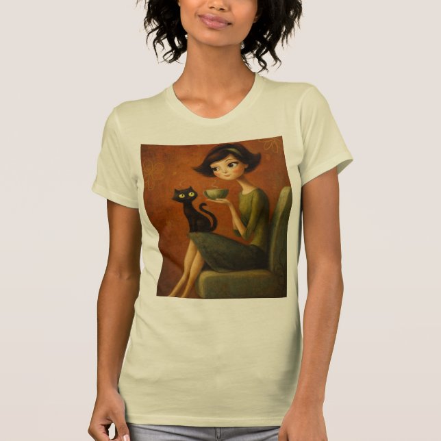 Retro Cozy Morning Black Cat Aesthetic Tee (Vorderseite)