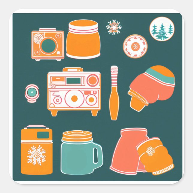 .	🍪❄️Retro Cozy Winter Quadratischer Aufkleber (Vorderseite)
