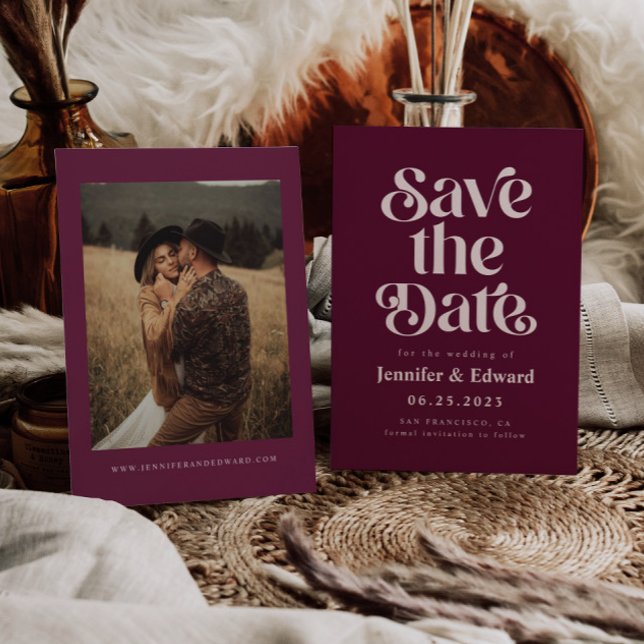Retro Cranberry Red Wedding Save The Date (Von Creator hochgeladen)