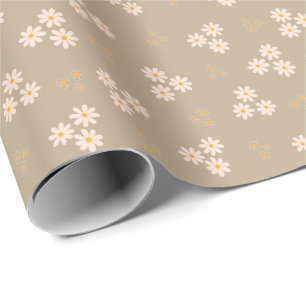 Retro Cream & Gold Daisy Blume Geschenkpapier