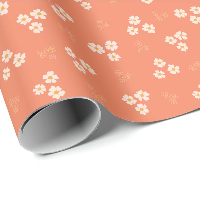 Retro Cream & Gold Daisy Blume Geschenkpapier (Rolleneckpunkt)