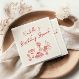 Retro Cream Red Hand Drawn Fun Geburtstag Brunch Serviette