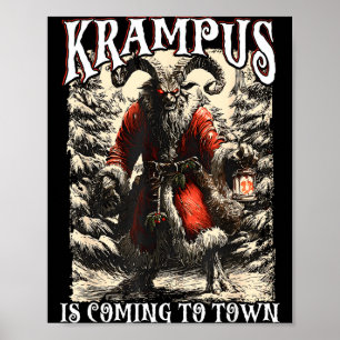 Retro Creepmas Krampus kommt in die Stadt Dark Hum Poster