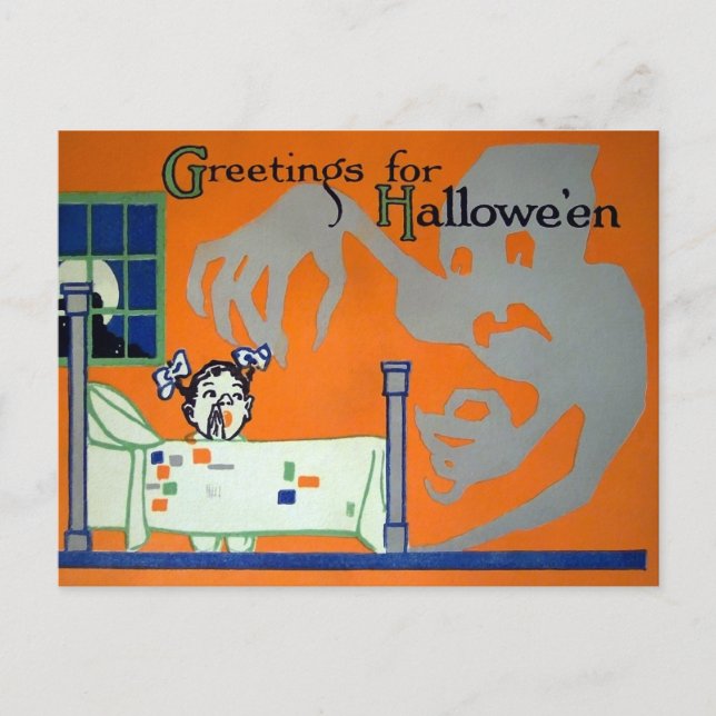Retro Creepy Halloween Ghost Postkarte (Vorderseite)
