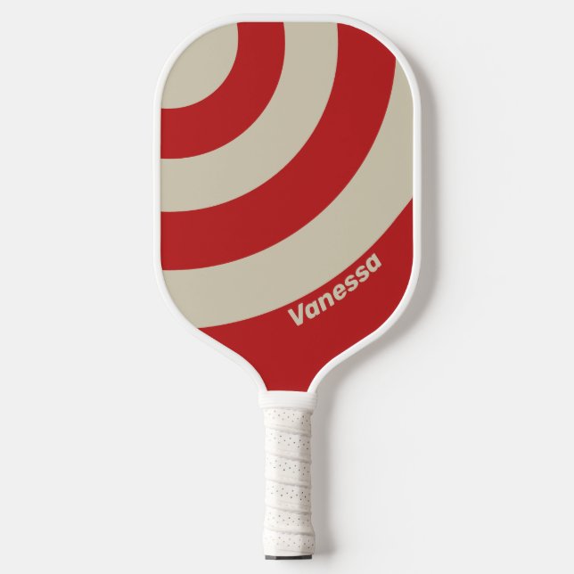 Retro Crimson Three Circle Strip mit Namen Pickleball Schläger (Vorderseite)