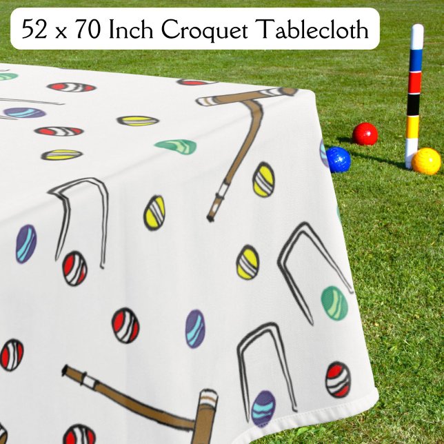 Retro Croquet Party Niedlich Vintag Inspiriert Pic Tischdecke (This croquet tablecloth, perfect for a garden party, features my hand-drawn, unique croquet pattern.)