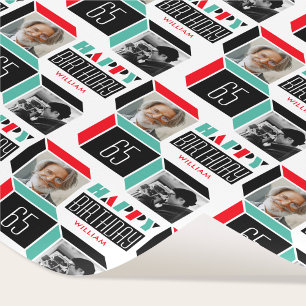 Retro Cube Birthday Custom Foto Red Green Geschenkpapier