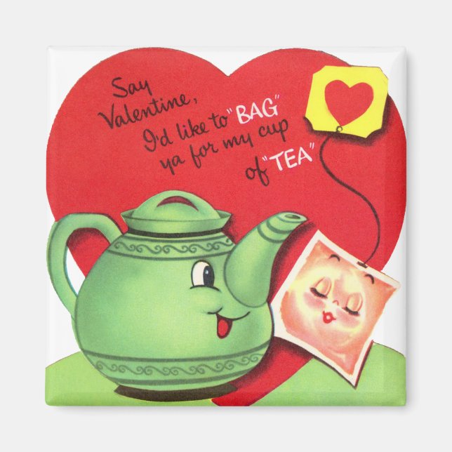 Retro Cup of Tea Valentine Magnet (Vorne)