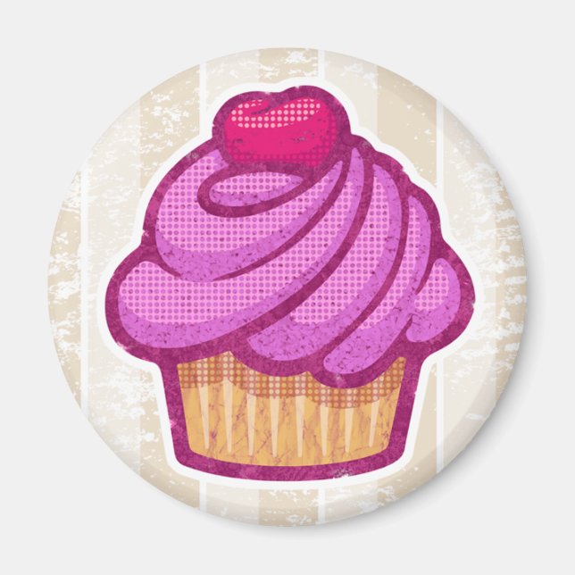 Retro Cupcake Magnet in Rosa (Vorne)