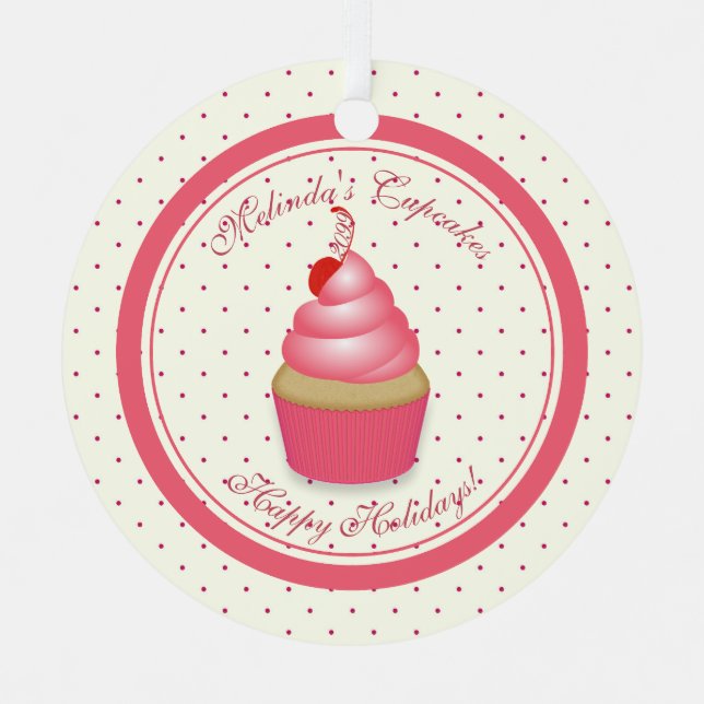 Retro Cupcake Weihnachtsdekoration Ornament Aus Metall (Vorderseite)