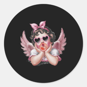Retro Cupid Angel Valentinstag Vintager kupider Bl Runder Aufkleber