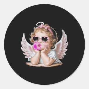 Retro Cupid Angel Valentinstag Vintager kupider Bl Runder Aufkleber
