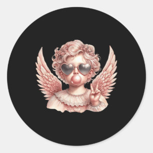 Retro Cupid Valentine Blasebalgie Valentinstag Runder Aufkleber