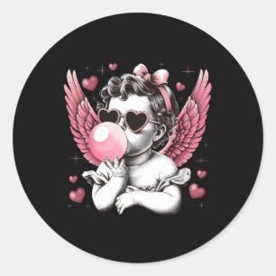 Retro Cupid Valentinstag Süßer Vintage Cupid Bläst Runder Aufkleber