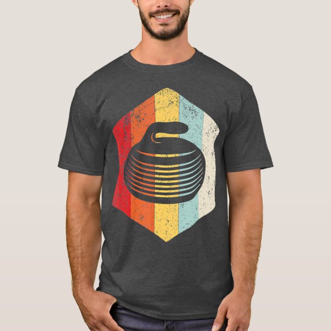 Retro Curling Stone Silhouette Geschenk T-Shirt (Vorderseite)
