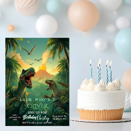 Retro Custom T-rex Dinosaur Kids Birthday Einladung