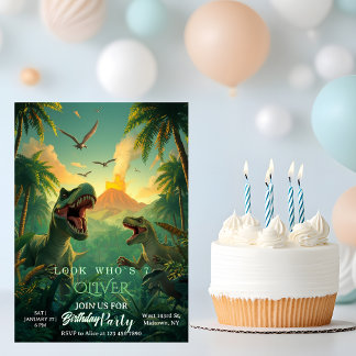 Retro Custom T-rex Dinosaur Kids Birthday  Einladung