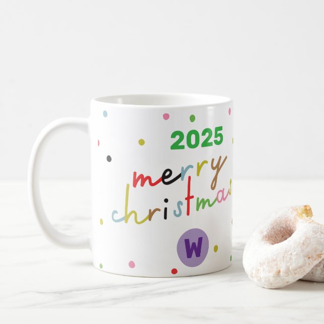 Retro CUSTOM TEXT polka dot MERRY CHRISTMAS Kaffeetasse (Mit Donut)