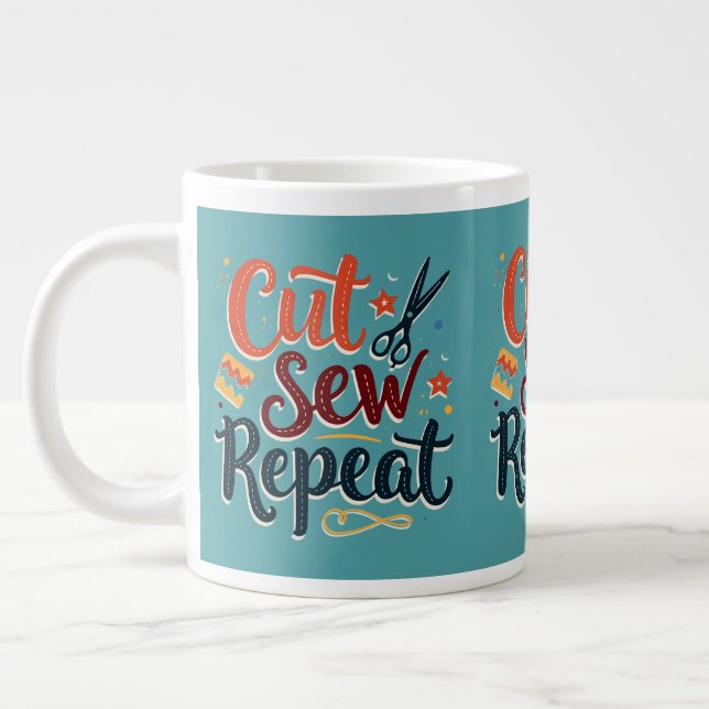 Retro "Cut Sew Repeat" Nähen Lover Design Jumbo-Tasse (Links)