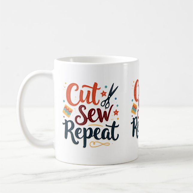 Retro "Cut Sew Repeat" Nähen Lover Design Kaffeetasse (Links)