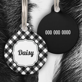 Retro Cute Black & White Gingham Check Pet ID Tag Haustiermarke