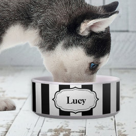 Retro Cute Black & White Stripe Ceramic Pet Bowl Napf
