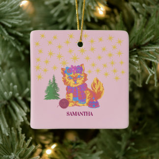 Retro Cute Cat Christmas Keramikornament