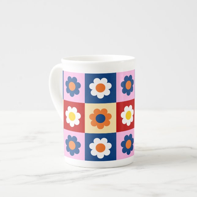 Retro Cute colorful Flowers Pattern  Prozellantasse (Vorderseite Links)