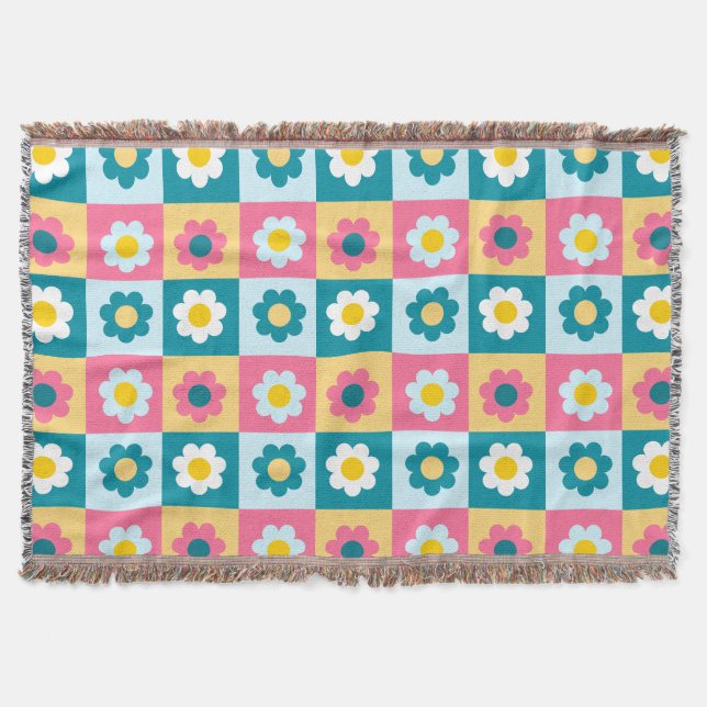 Retro Cute colorful Pastel Flowers Pattern  Decke (Vorderseite)