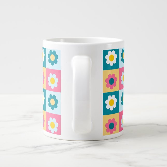Retro Cute colorful Pastel Flowers Pattern  Jumbo-Tasse (Rückseite)