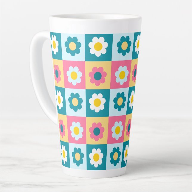 Retro Cute colorful Pastel Flowers Pattern  Milchtasse (Linke Ecke)
