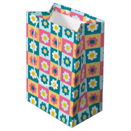 Retro Cute colorful Pastel Flowers Pattern Mittlere Geschenktüte