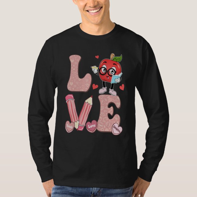 Retro Cute Pencil Apple Love Teacher Funny Valenti T-Shirt (Vorderseite)