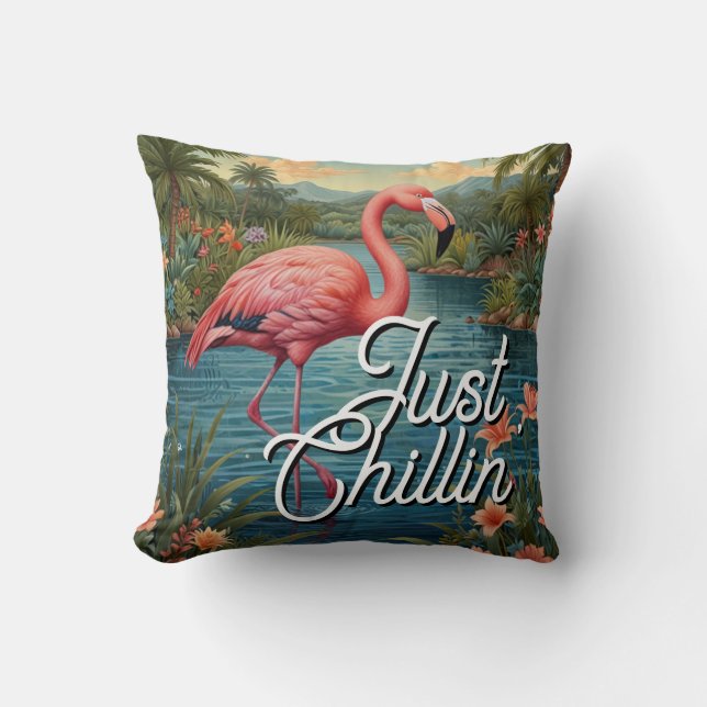 Retro cute pink flamingo tropical paradise   kissen (Vorderseite)