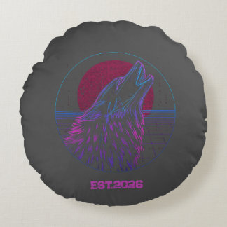 Retro-Cyberpunk-Geometrisches-Tier-Neon-Kunst-Graf Rundes Kissen