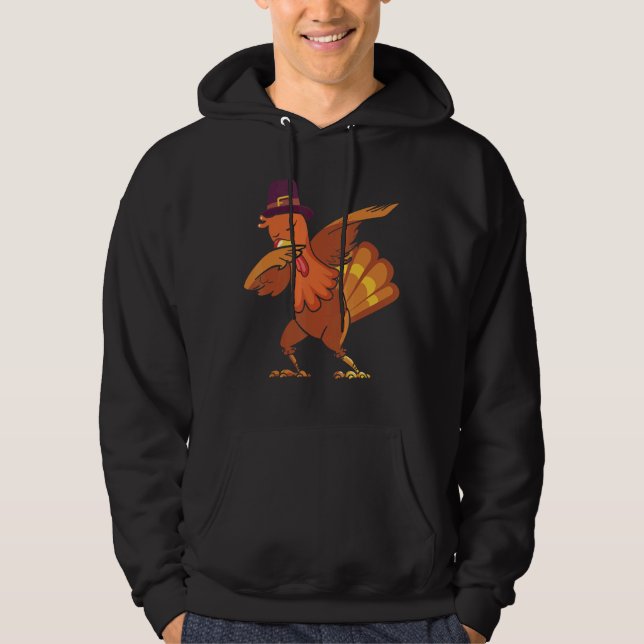 Retro Dabbing Turkey Family Matching Thanksgiving  Hoodie (Vorderseite)
