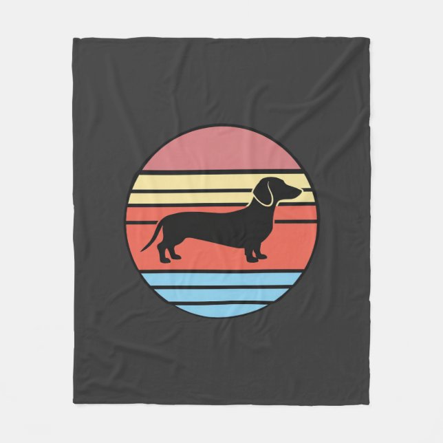 Retro-Dachshund-Sonnenuntergangs-Vektor Fleecedecke (Vorderseite)