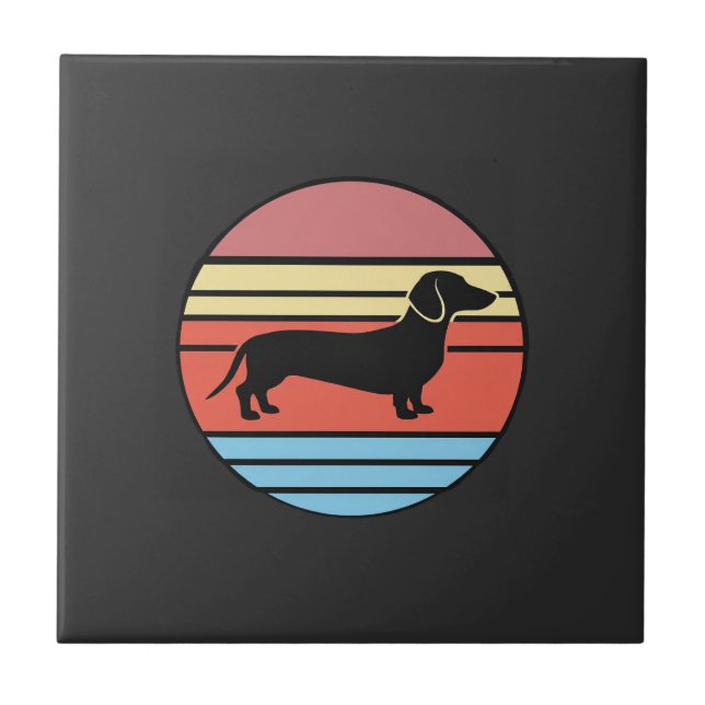 Retro-Dachshund-Sonnenuntergangs-Vektor Fliese (Vorderseite)