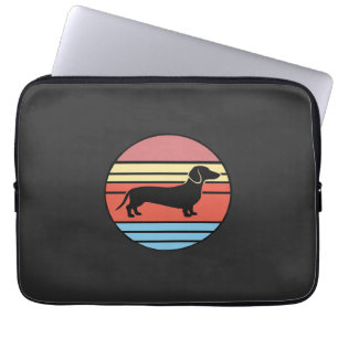 Retro-Dachshund-Sonnenuntergangs-Vektor Laptopschutzhülle