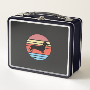 Retro-Dachshund-Sonnenuntergangs-Vektor Metall Brotdose
