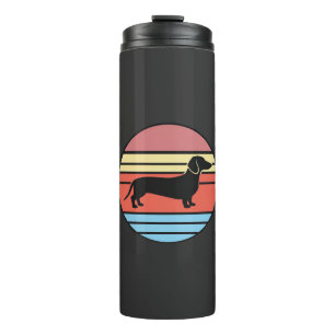 Retro-Dachshund-Sonnenuntergangs-Vektor Thermosbecher