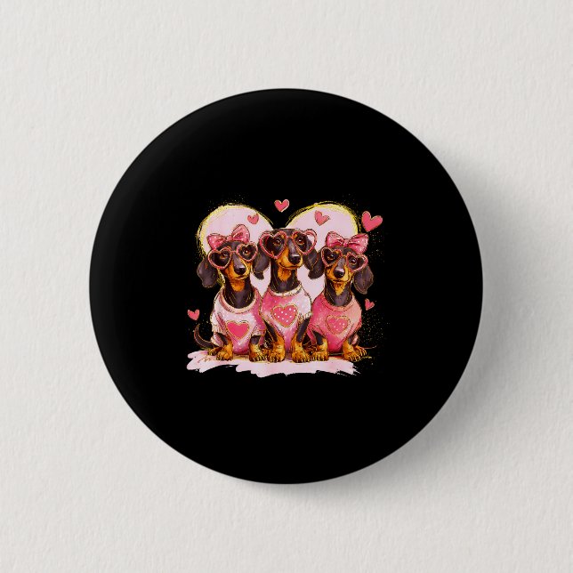 Retro Dachshund With Heart Sungles Valentine's Day Button (Vorderseite)