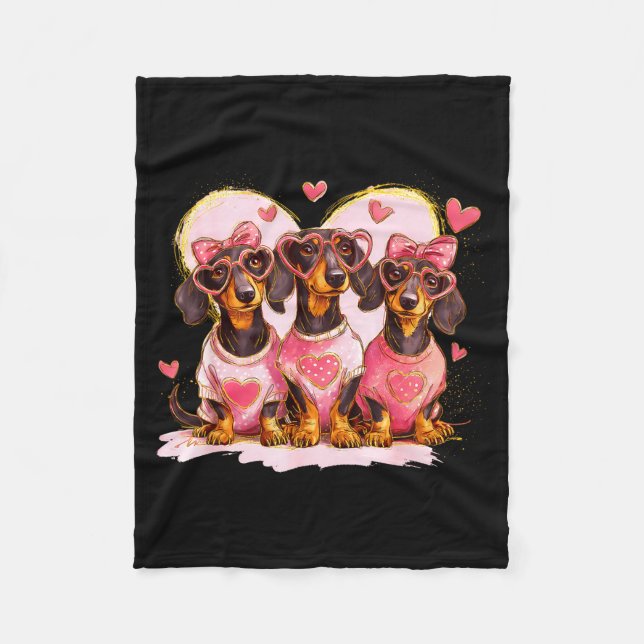 Retro Dachshund With Heart Sungles Valentine's Day Fleecedecke (Vorderseite)