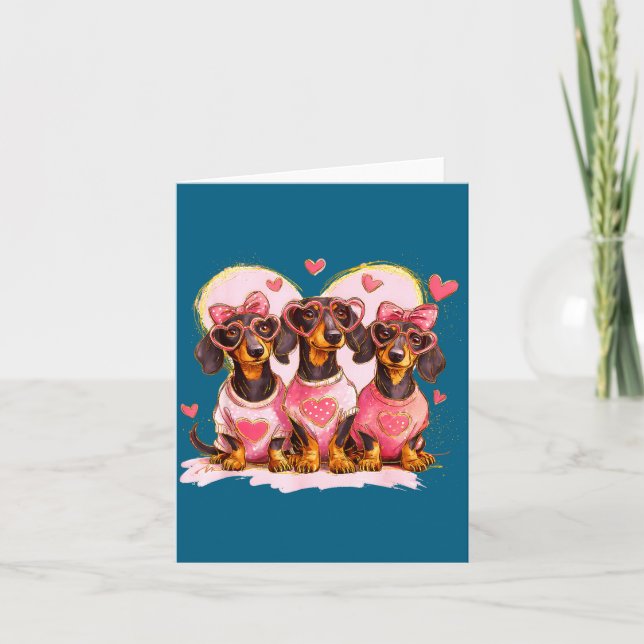 Retro Dachshund With Heart Sungles Valentine's Day Karte (Vorderseite)