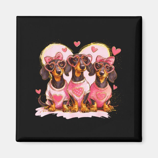 Retro Dachshund With Heart Sungles Valentine's Day Magnet (Vorne)