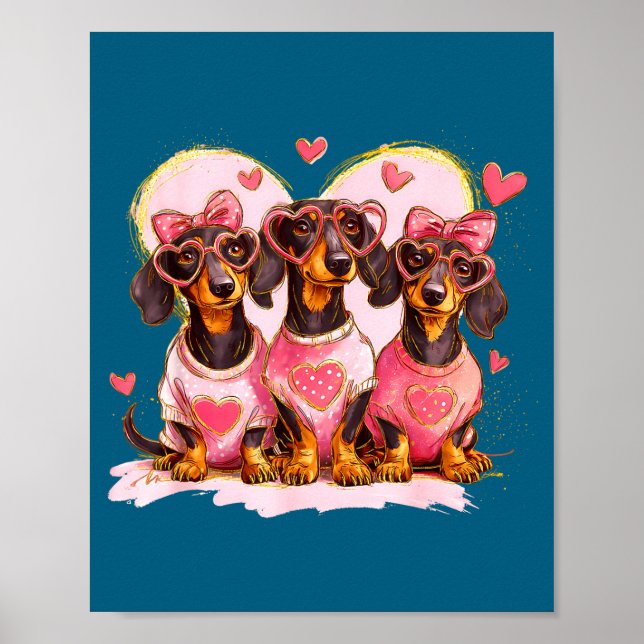 Retro Dachshund With Heart Sungles Valentine's Day Poster (Vorne)