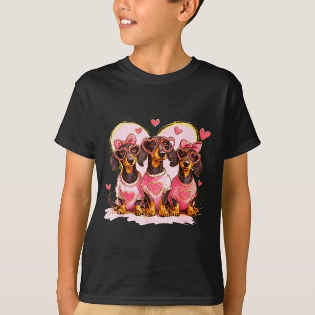Retro Dachshund With Heart Sungles Valentine's Day T-Shirt (Vorderseite)