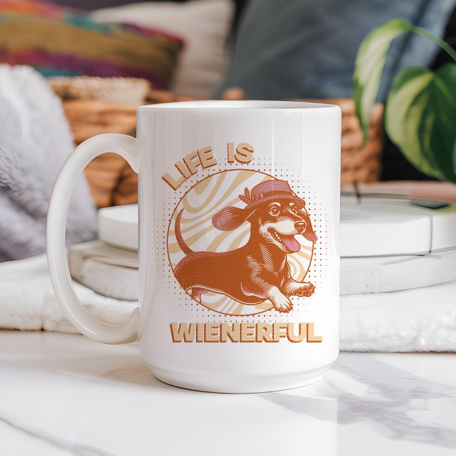 Retro-Dackel "Life is Wienerful" - Geruchsfarben Kaffeetasse (This fun and quirky design features an adorable dachshund, complete with a cute fedora hat!)