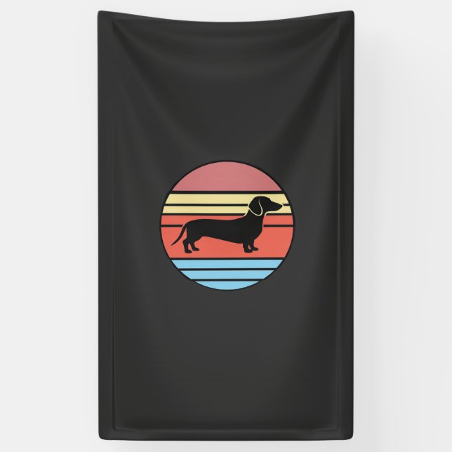 Retro-Dackel-Sonnenuntergangs-Vektor Banner (Vertikal)